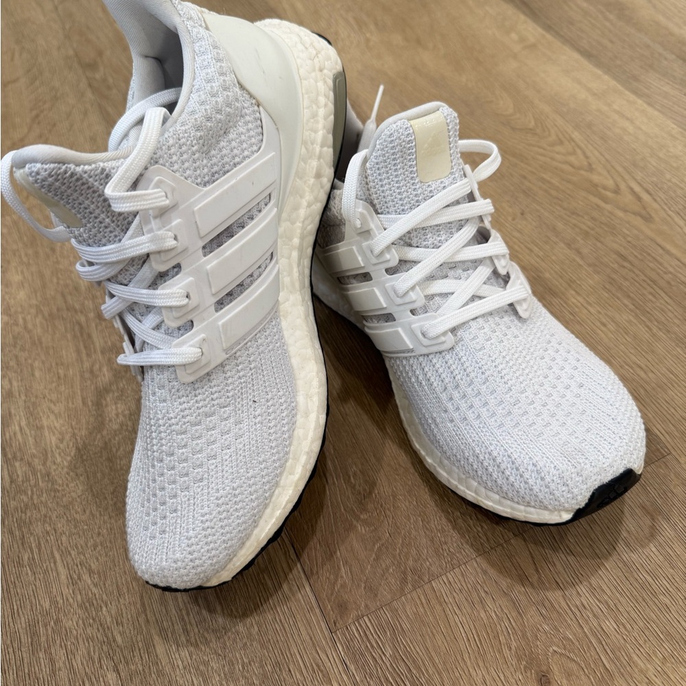 adidas White Knit Ultra Boost with Lace-Up Support